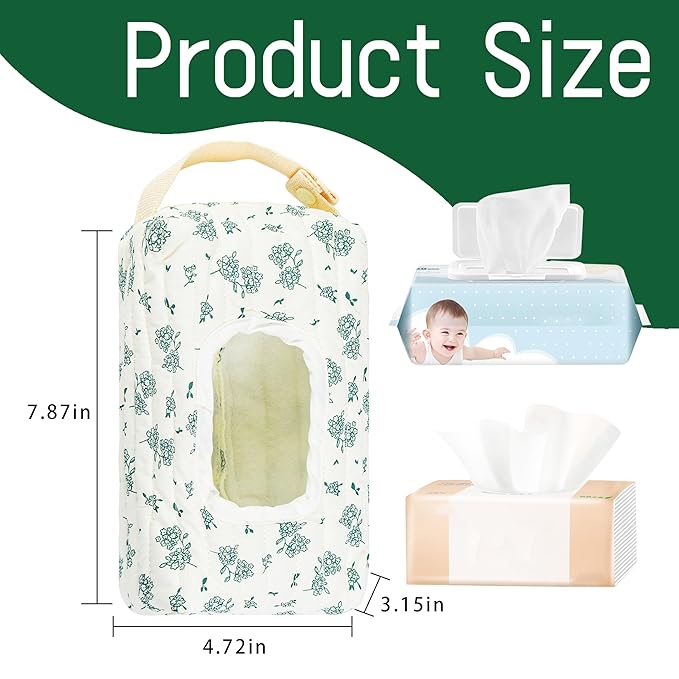 Quilted Baby Wipe Holder Floral Diaper Pouch Portable Quilted Wipes Bag for Car, Stroller