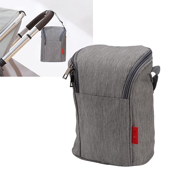 Garosa Insulated Baby Bottle Bag Breastmilk Storage Bag Leak Proof Reusable Large Capacity Nylon Tote Pouch for Nursing Moms Daycare Travel Secure Bottle Cooler Gray