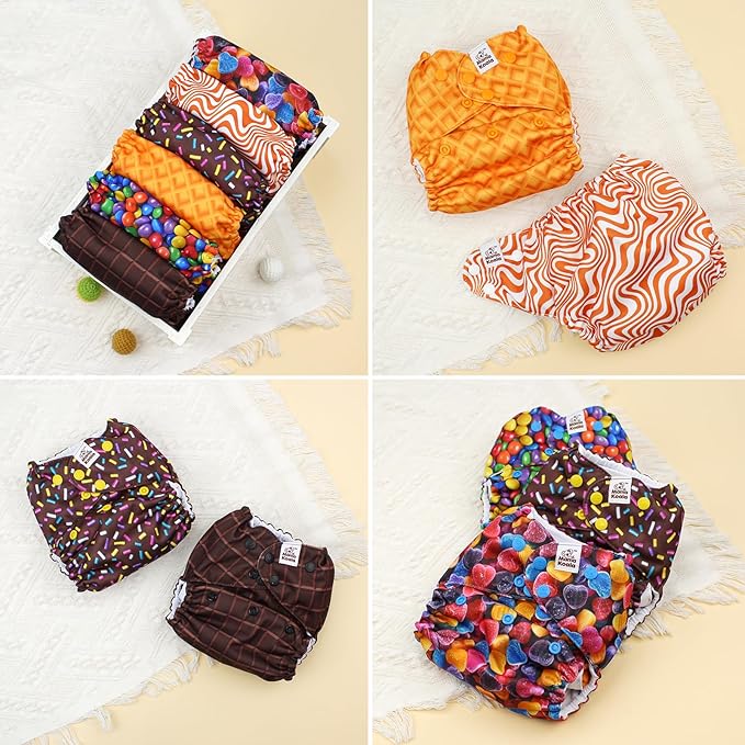 Mama Koala 3.0 Cloth Diapers for Babies, 6 Pack One Size Washable and Reusable Pocket Diapers for Newborns and Toddlers (Candy and Cookies)