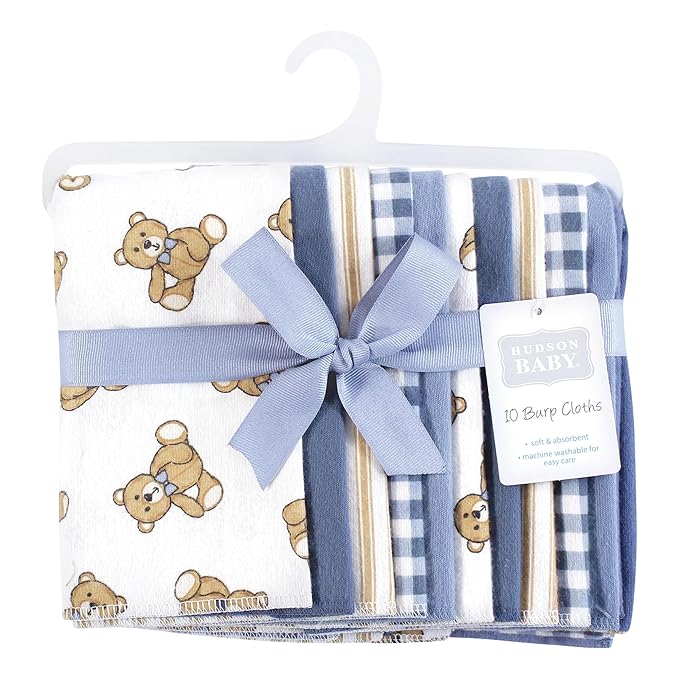 Hudson Baby Unisex Baby Flannel Burp Cloth 10pk, Gentleman Bear, One Size