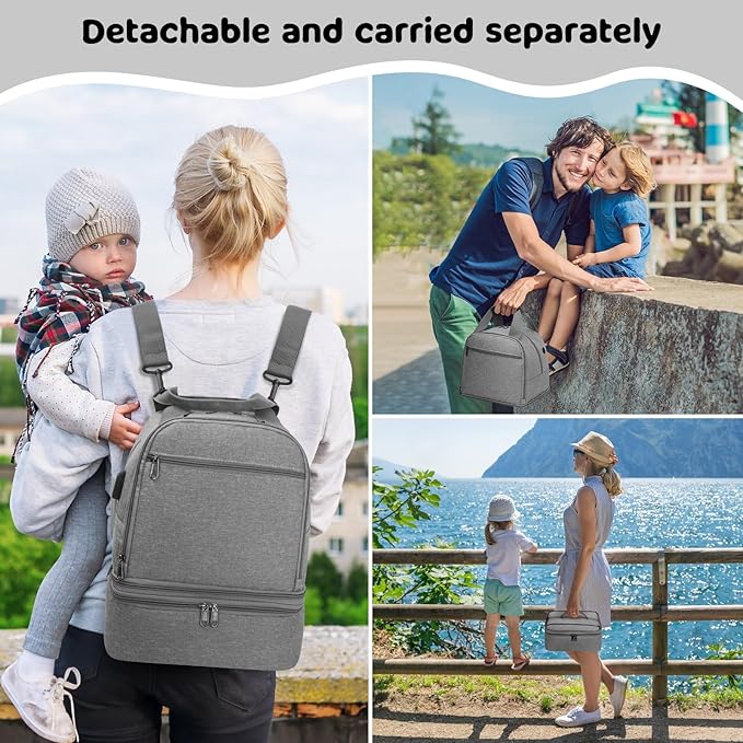 OCKLILY Breast Pump Bag Cooler Backpack — Large Insulated Milk Storage for Breastmilk — Wearable Hands-Free Pumping Tote for Working Moms (Grey)