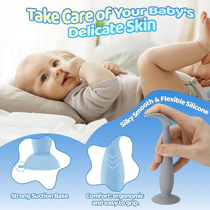3-Pack Diaper Cream Spatula - Soft Silicone Butt Paste Spatula with Full-Size Applicators, Diaper Rash Cream Applicator for Newborn Baby Essentials (Green, Beige, Gray)