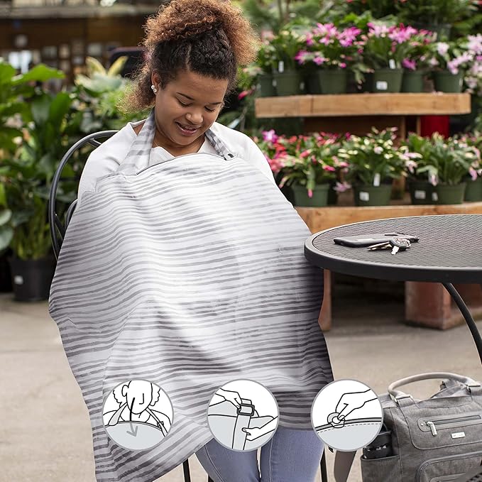 Boppy Nursing Cover for Breastfeeding, Gray Watercolor Stripes, Apron Style with Storage Pocket, Rigid Neckline to See Baby While Feeding, and Breastfeeding or Pumping (Pack of 6)