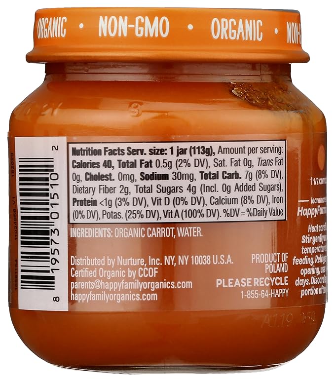 Happy Baby Organic Stage 1 Carrots Baby Food, 4 OZ