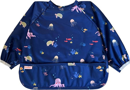 Waterproof Long Sleeve Bib – Machine Washable Baby Bibs for Eating – Baby Smock Bib for Toddler – BLW Supplies for Baby