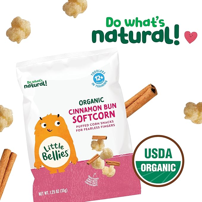 Little Bellies Organic Cinnamon Bun Softcorn Toddler Snack (5 x 1.25 oz Individual Packs)