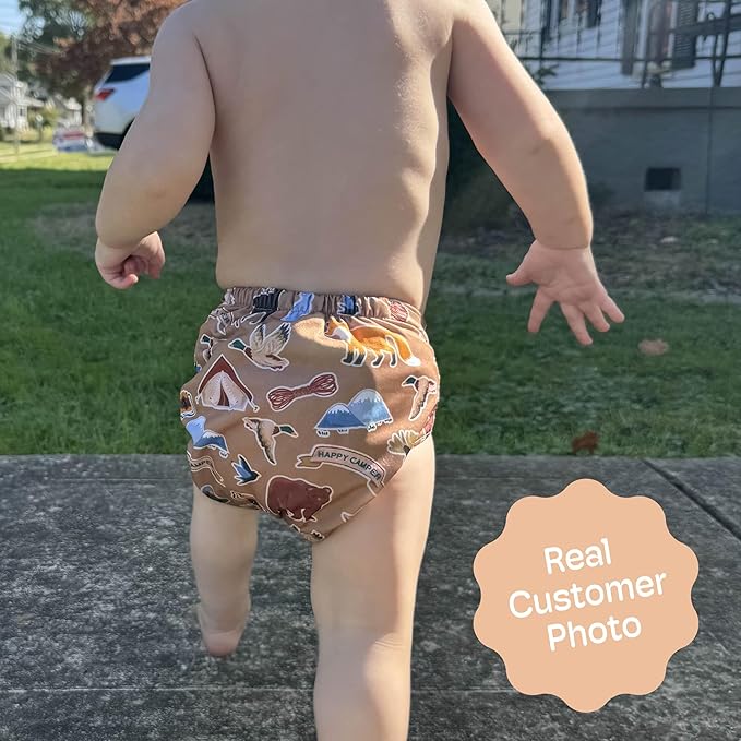 Kinder Cloth Diapers Reusable Baby Diapers Pocket Style Athletic Wicking Jersey, Wet Bag, Newborn to Potty Training 7-60lbs, One Size, Inserts NOT Included (Big Adventure, 5 Pack, Without Inserts)