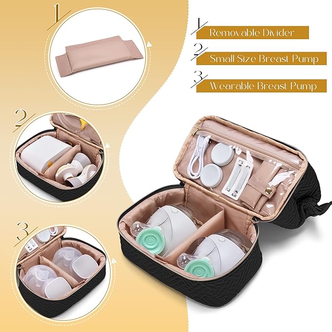 Fasrom Wearable Breast Pump Bag Compatible with Momcozy, Medela and Elvie Pumps, Double Layer Pump Carrying Case with Waterproof Mat and Insulated Pockets for Working Moms, Black (Bag Only)