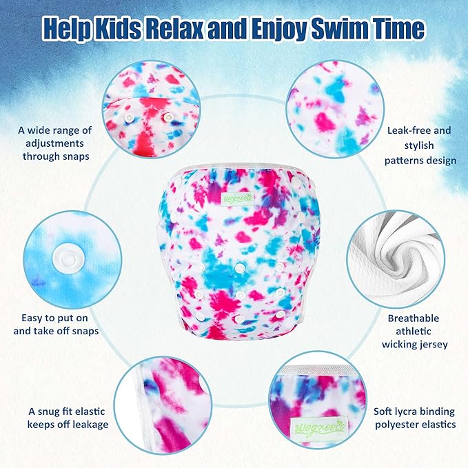 wegreeco Baby & Toddler Snap One Size Adjustable Reusable Baby Swim Diaper (Tie-dye, Small, 3 Pack)
