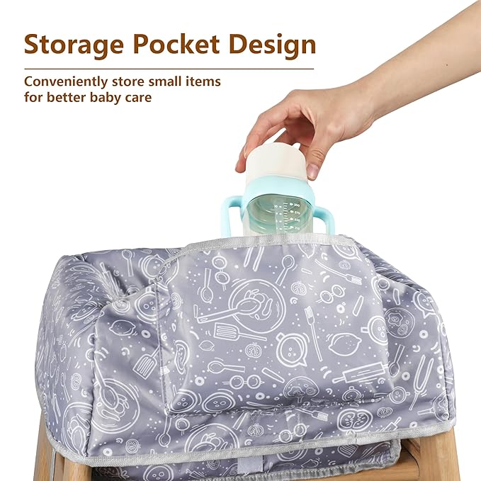 High Chair Cover for Baby Restaurant with Safety Harness Stain and Slip Resistant Waterproof Portable for Outdoor Indoor Eating Grey