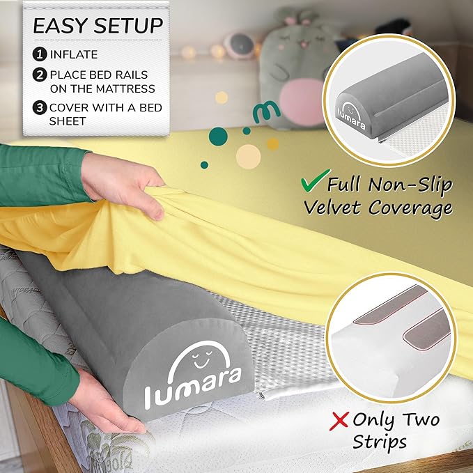LUMARA Inflatable Bed Rail for Toddlers - Portable Travel Bed Bumper for Kids Fits Twin Full Queen King Size Beds - Non-Slip Safety Guard Rails