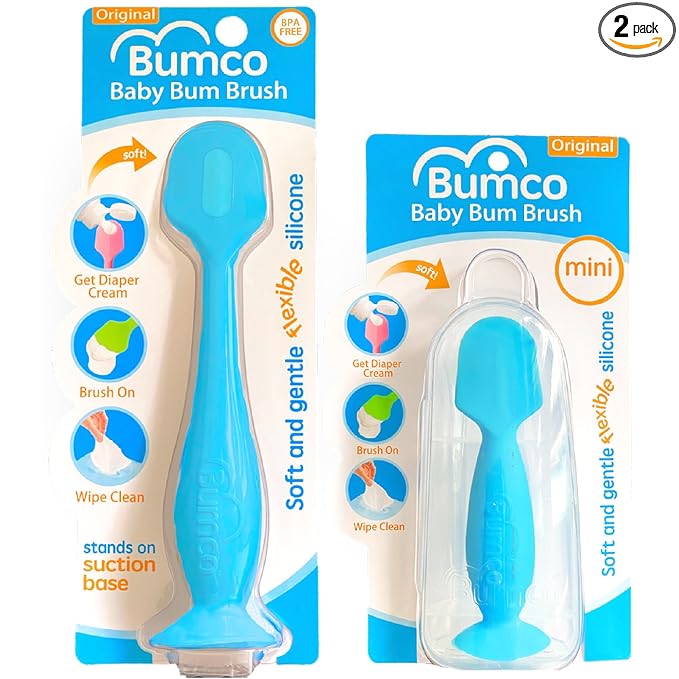 Bumco Baby Bum Brush + Mini Diaper Cream Spatula with Case - BPA-Free Butt Spatula Baby, Soft Diaper Spatula, Baby Diaper Cream Applicator, Mom-Invented Diaper Bag Essentials, Butt Spatula