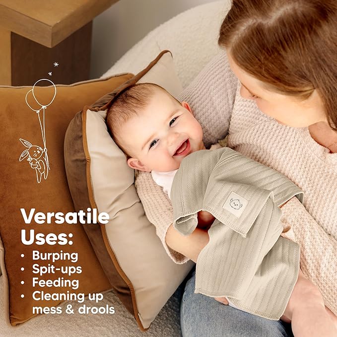 KeaBabies Organic Cotton Burp Cloths Baby Girl, Boy - 6-Pack Large Burping Clothes for Babies, Spit Up Rags, Super Soft & Absorbent Newborn Wash Towels, Gender Neutral, Non-Shrink (Stria, Terracotta)