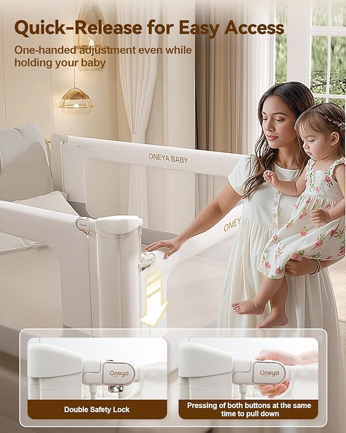 Bed Rail for Toddlers, Thickened & Reinforced Baby Bed Rail Guard for Twin Bed with Double Child Lock, Upgraded Toddler Bedrails with Height Adjustable, White/Grey, 1Side 39" Lx28 H