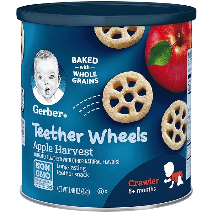 Gerber Snacks for Baby Teethers, Gentle Teething Wafers, Banana Peach, 1.7 Ounce, 12 Count (Pack of 6) and Gerber Snacks for Baby Teether Wheels, Apple Harvest, 1.48 Ounce (Pack of 6)