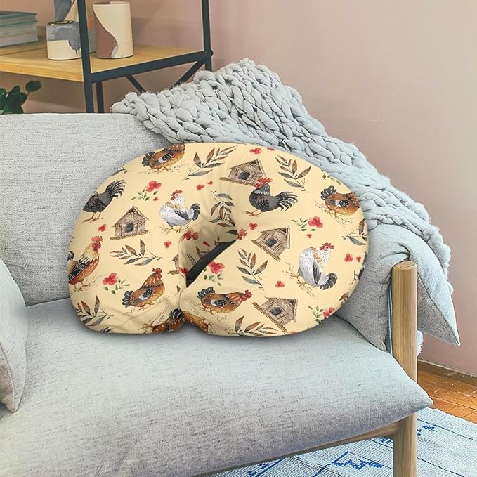 Jeiento Farmhouse Rooster Nursing Pillow Cover Soft Washable Breastfeeding Pillowcase Covers for Baby Boys Girls Newborns Cute Chicken Pattern Pillow Covers