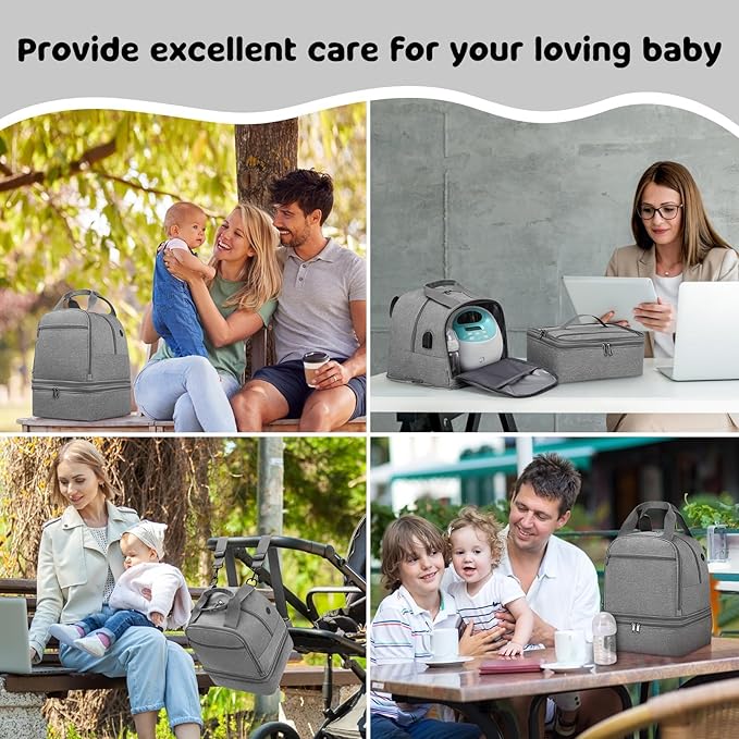 OCKLILY Breast Pump Bag Cooler Backpack — Large Insulated Milk Storage for Breastmilk — Wearable Hands-Free Pumping Tote for Working Moms (Grey)