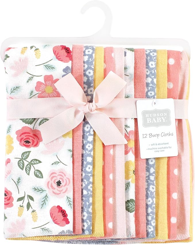 Hudson Baby Unisex Baby Cotton Flannel Burp Cloths Bundle, Modern Botanical, One Size