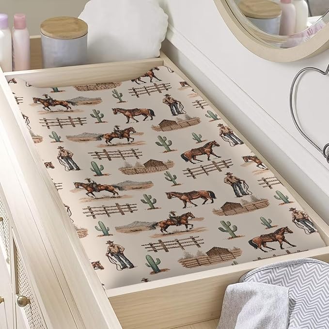 Baby Changing Pad Cover Cowboy Changing Pad Covers for Boys Girls Super Soft Changing Mat Cover Infant Newborn Changing Table Sheet Fitted 32”x16” Changing Pad Covers