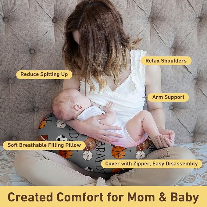 Dyoart Baby Nursing Pillow Cover, Custom Breastfeeding Bottle Pillow Slipcover, Personalized Gift for Infant Boys Girls,Ball, Ultra Comfortable Soft (one Size)
