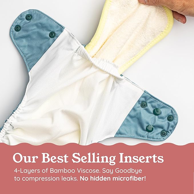 Kinder Cloth Diapers Reusable Baby Diapers Pocket Style Athletic Wicking Jersey, Bamboo Viscose Inserts, Wet Bag, Newborn to Potty Training 7-60lbs, One Size (Garden Party, 5 Pack, with Inserts)
