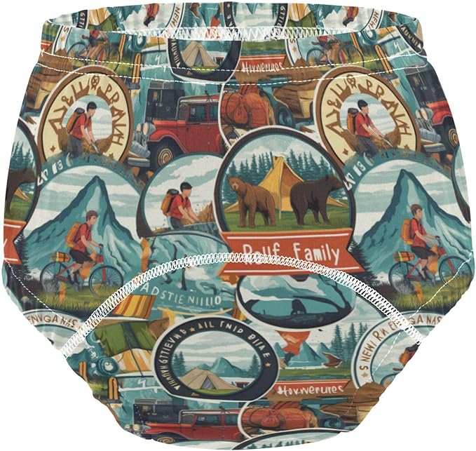 Little Boys Potty Training Underwear Set Reusable Boxer Briefs Underwear for Toddler 4T Circular Icons Depicting People Hiking Bear Cubs and Bears