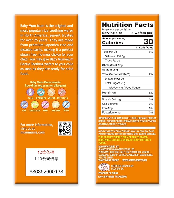 Baby Mum-Mum Gentle Teething Crackers, Blueberry & Goji Berry, Sweet Potato & Carrot | 24 Count (Pack of 4) | Gluten Free, Allergen Free, Non-GMO | Baby Snacks