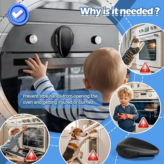 Oven Lock Child Safety (4 Pack), Kitchen Safety Oven Door Lock for Babies & Kids, Stove Child Proof, Childproof Oven Locks for Toddlers, Easy to Install, Upgrade Heat-Resistant Material (Black)