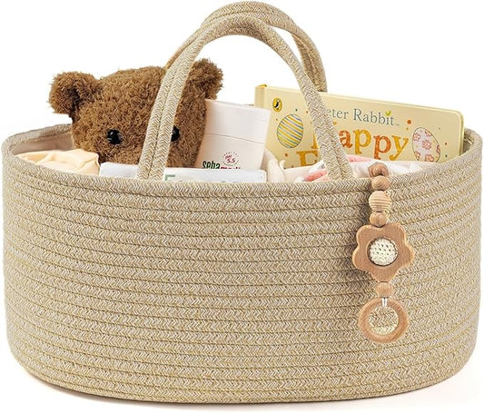 Diaper Caddy Organizer, Empty Gift Basket for Newborn Essentials, Baby Storage Basket, Stylish Gift Bag for Baby Shower, Boys and Girls – Large, Oatmeal