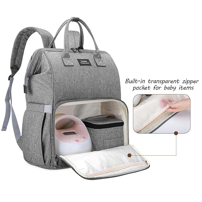 CURMIO Breast Pump Bag Backpack Compatible for Spectra S1, S2, Medela, Pumping Tote with Compartment for Cooler Bag, with Padded Laptop Sleeve for Working Moms, Gray