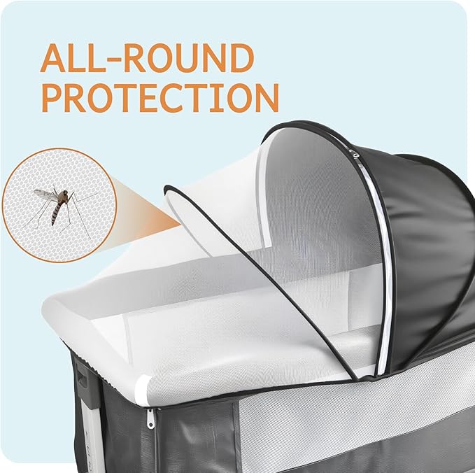 Bassinet Cover Half Blackout, Mosquito Net Cover with 2-Way Zipper, Block Light and Keep Cats Out, Foldable with Storage Bag