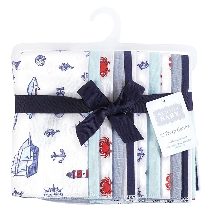 Hudson Baby Unisex Baby Flannel Burp Cloth 10pk, Lighthouse, One Size