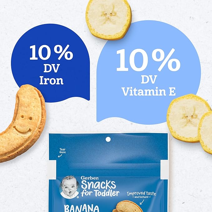 Gerber Toddler Snacks, Banana Cookies, Toddler Cookies, 10% DV Iron & Vitamin E, Finger Foods, Snacks for Toddlers
