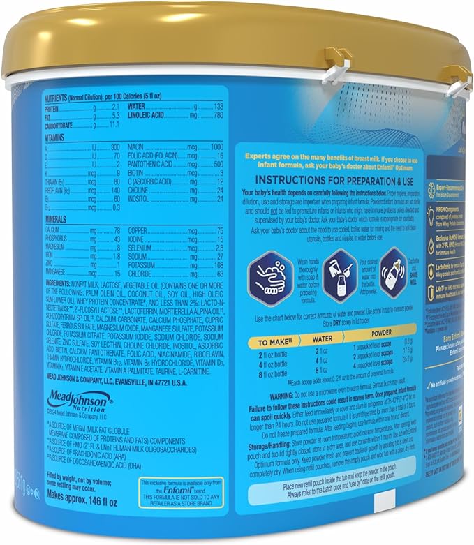 Enfamil Optimum (Enspire),Our Closest Formula to Breast Milk,Immune-Supporting Lactoferrin and Brain-Supporting DHA Baby Formula,Powder 20.5 Oz Tub,(Pack of 2)