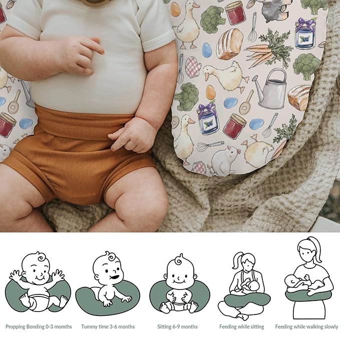 Homesteading Farm Nursing Pillow Covers for Boy Girl Lamb Duck Chick Eggs Bread Vegetable Nursing Pillow Slipcovers for Breastfeeding Pillows Retro Farm Life Soft Stretchy Cover for Newborn Infant