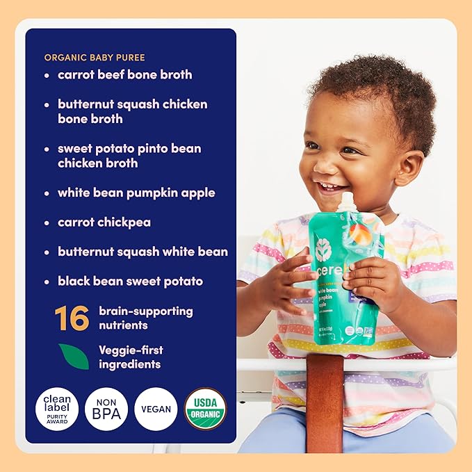 Cerebelly Organic Baby Food Pouches, Protein Bundle, No Added Sugar & Non-GMO, 4 oz, 18 Pack