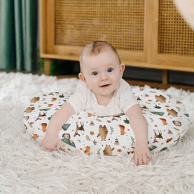 HawSkgFub Boho Animal Nursing Pillow Cover for Baby Boys Girls, Forest Bear Deer Fox Owl Breastfeeding Pillow Slipcover, Nursing Pillowcase for Newborn Infant, Cover Only