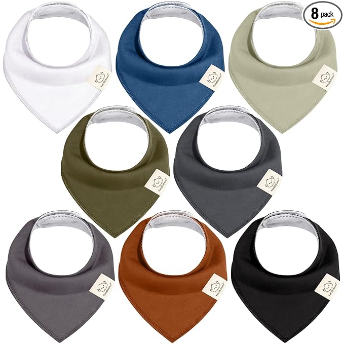 KeaBabies 8-Pack Organic Baby Bandana Bibs for Boys, Girls - Super Absorbent Triangle Baby Bibs for Drooling and Teething Infant, 100% Cotton Extra Soft for Newborn, Infant 0-36 Months (Basics)