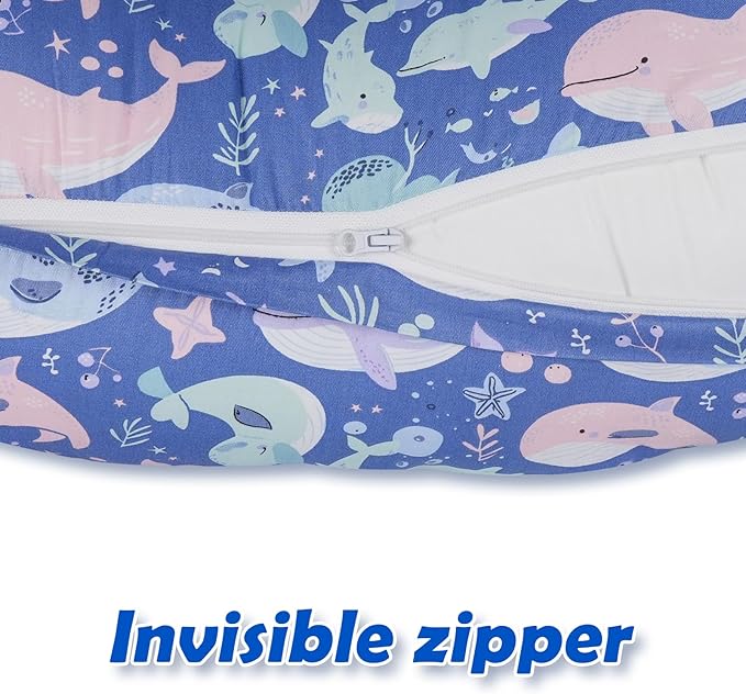 Nursing Pillow Cover, Compatible with Boppy Nursing Pillow Original Size, Breastfeeding Pillow Slipcover for Baby Boys & Girls, Organic Cotton, Machine Washable & Breathable, Blue Whale