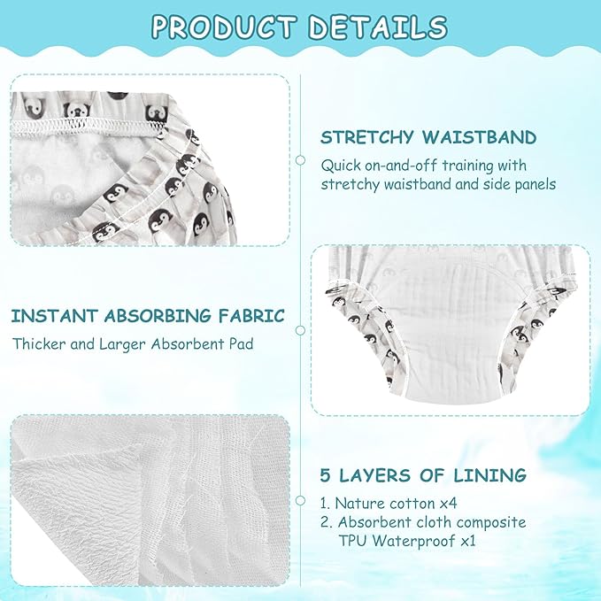 Baby Girls Underwear Potty Training Leakproof Training Underpants for Toddler Girls 5T Cute Baby Penguins