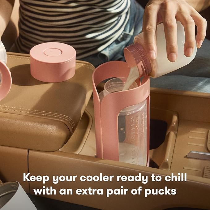 Frida Mom Flow + Go Breastmilk Cooler Bottle Ice Packs, Ice Pucks for 24hr Hold, Portable Breastmilk Cooler Packs for Travel, 2 Pack