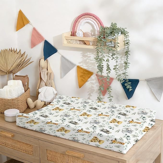 Changing Pad Cover for Baby Girls Boys, 32"/34" x 16" Safe Snug Diaper Change Table Pad Covers, Soft Stretchy Changing Pad Sheets Safari Jungle Animals Theme Nursery Decor