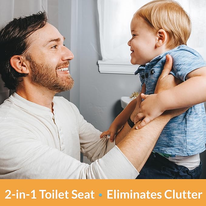 Little2Big Toilet Seat with Built-In Potty Training Seat, Slow Close, Durable Plastic, Made in USA, ELONGATED, White (Pack of 2)