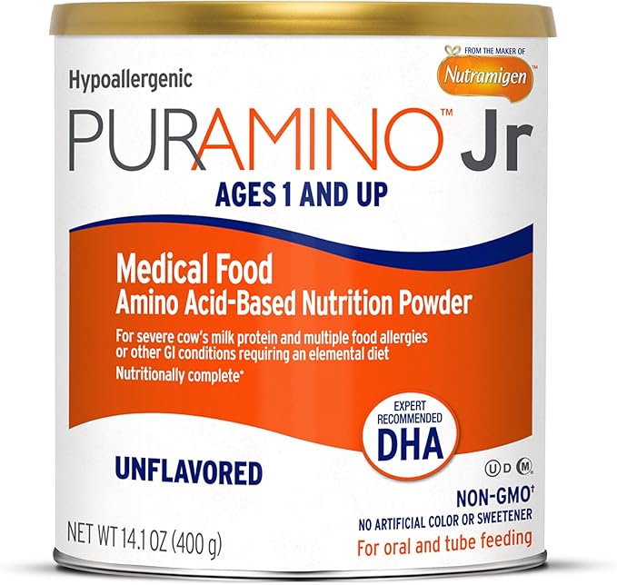 PurAmino Junior, Hypoallergenic Amino Acid based Powder for Severe Food Allergies and GI conditions, Nutritionally Complete for Ages 1 and older, 14.1oz can