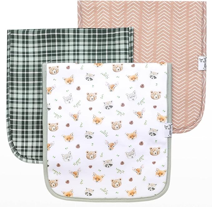 Copper Pearl Baby Burp Cloths for Boys & Girls - Cotton Burp Cloths Baby Girl & Boy, 3 Pack Soft Spit Up Rags, Extra Absorbent Layers for Newborn, Infant Towels, 21x10 in - Wilder Set