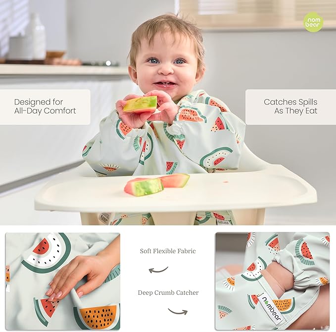 Waterproof Smock Baby Bibs for Eating (Boy or Girl 6-24 Months) - Toddler Long Sleeve Bib for Baby Led Weaning