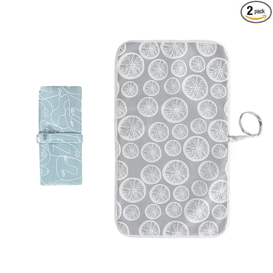 Foldable Baby Changing Mat 2 Pack, Diaper Changing Pad Waterproof Travel Diaper Mat Infant Urinal Pad Baby Changing Kit for Home Travel Outside. (Gray+Blue)