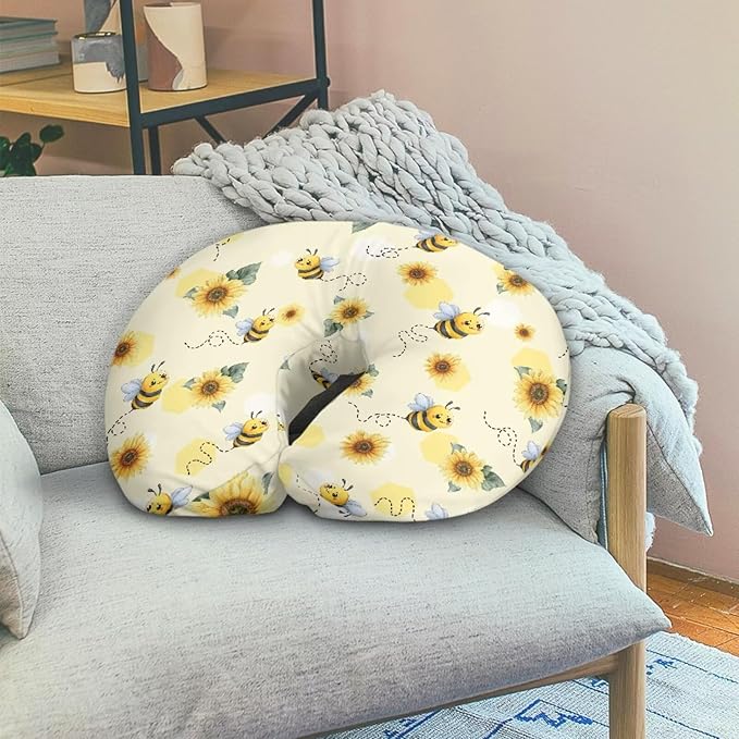 Nursing Pillow Cover, Bee Sunflower Breastfeeding Pillow Slipcover for Baby Boys & Girls, Soft Nursing Pillow Case for Newborn, Washable & Breathable, Yellow