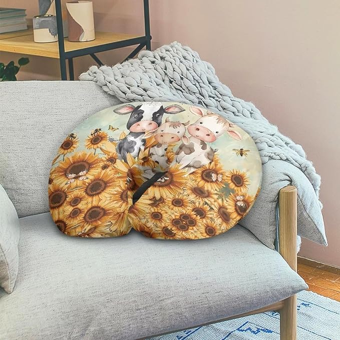 Cartoon Cow Sunflower Girls Boys Nursing Pillow Cover Breastfeeding Pillow Cover 3D Print Cute and Safety Baby Mom Essentials, 1 Pack