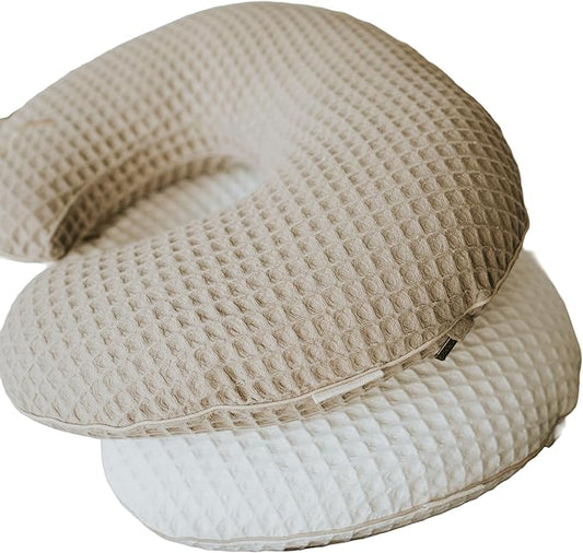 Organic Cover for Nursing Pillow • Premium Quality 100% Cotton Oeko-Tex Standard • Case for Breastfeeding and Bottle Feeding Pillow • Soft and Breathable • Only Cover (Brown Waffle)